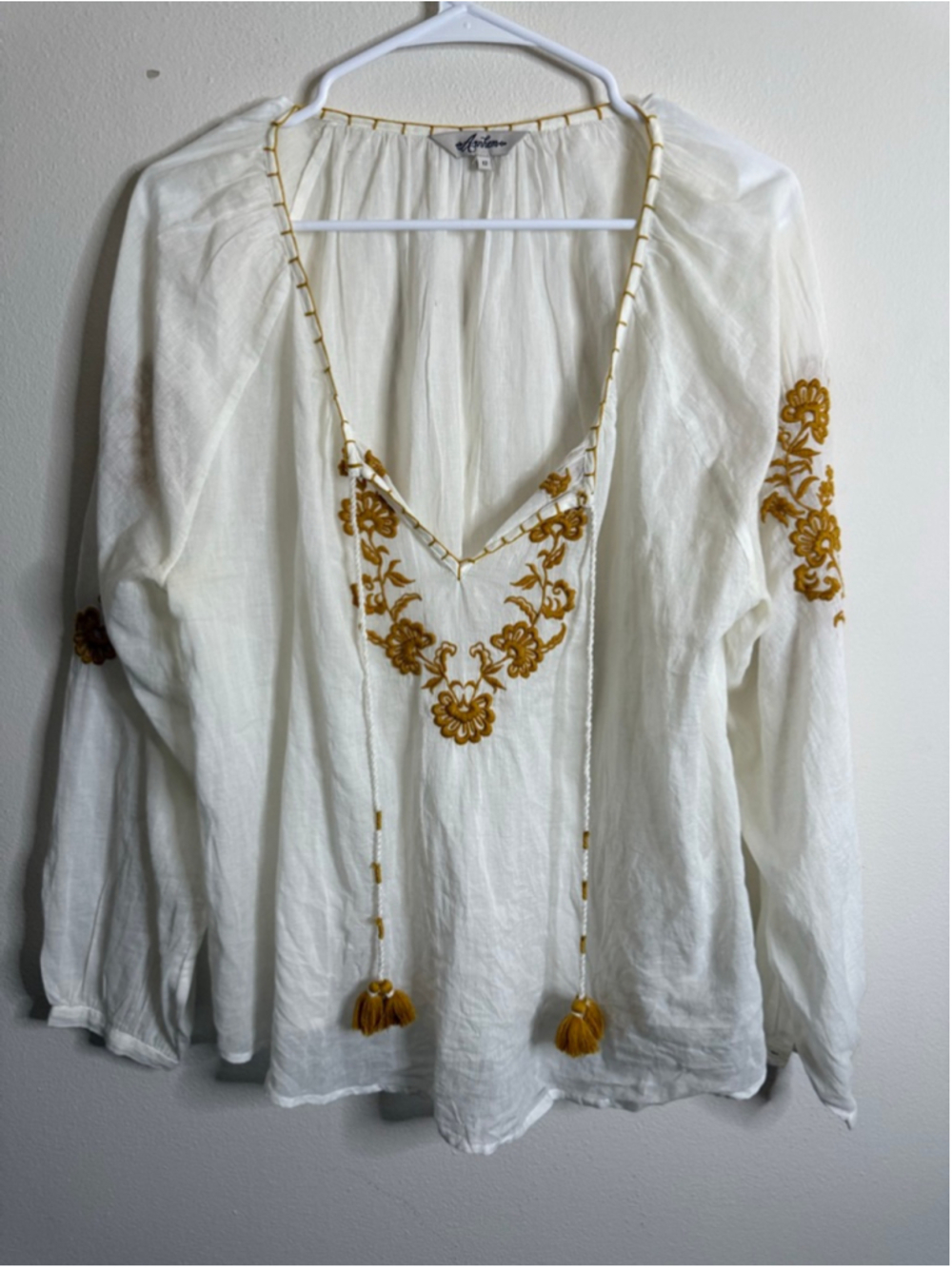 Women's Arnhem White & Gold Embroidered Blouse Size 12